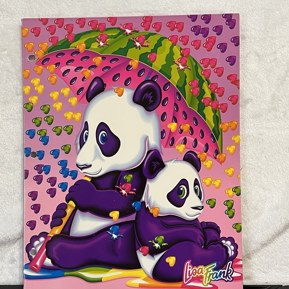 90's Vintage Lisa Frank Trends Panda 3 Ring Binder Folder Rainbow Candy USA